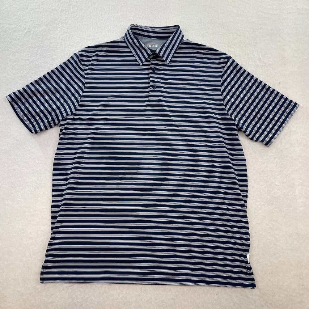Cremieux Men's Blue Striped Polo Shirt Club 38 Performance Size Large
